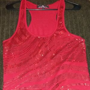 Red Sequin Almost Famous Dressy Tank Top